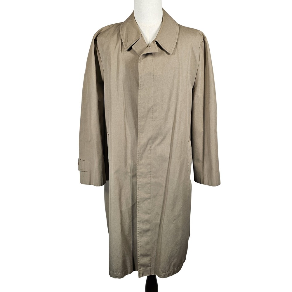 London Towne Trench Coat Mens‎ 46 Reg Tan Removable Liner Long Overcoat Classic